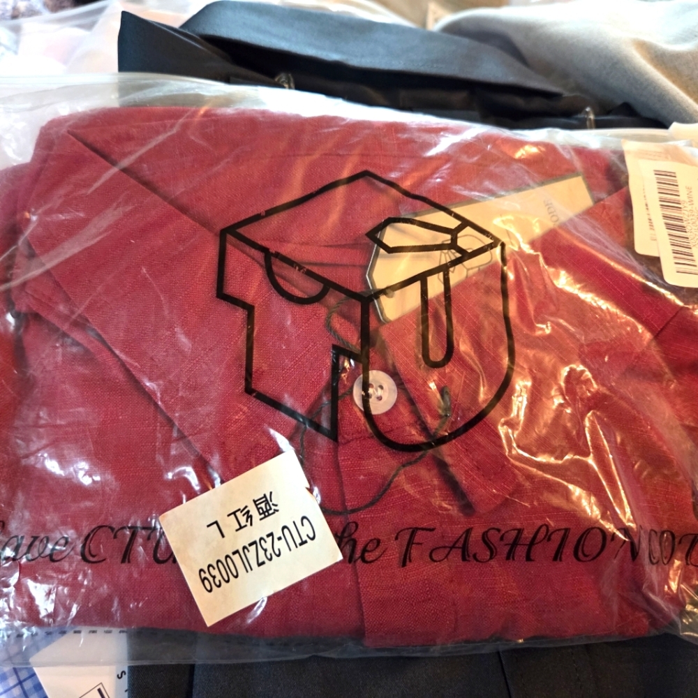 Dress Shirt Red Wine L Long Sleeves Men